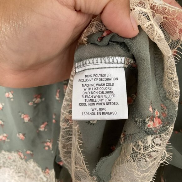 Sheer Cottagecore Floral Blouse with Lace Trim | Button-Down Long Sleeve Top | L - Picture 4 of 9